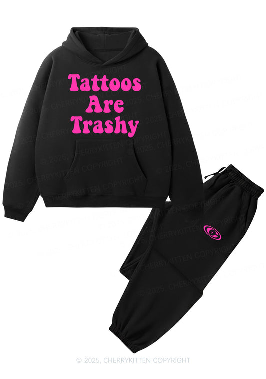 Tattoos Are Trashy Y2K Fleece Hoodie Set Cherrykitten