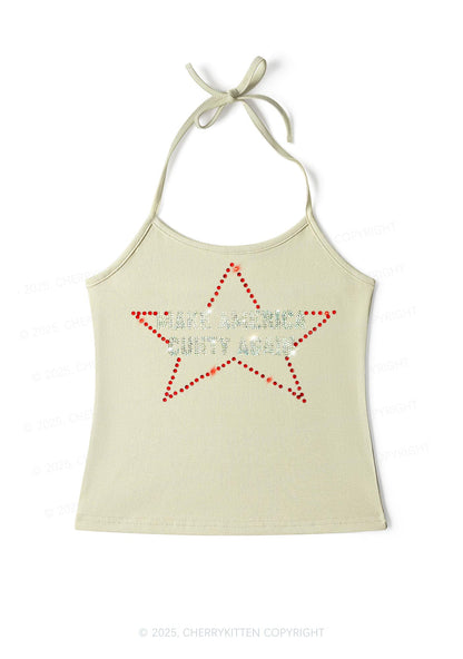 Rhinestone Make America Cxxty Again Y2K Halter Neck Cami Cherrykitten
