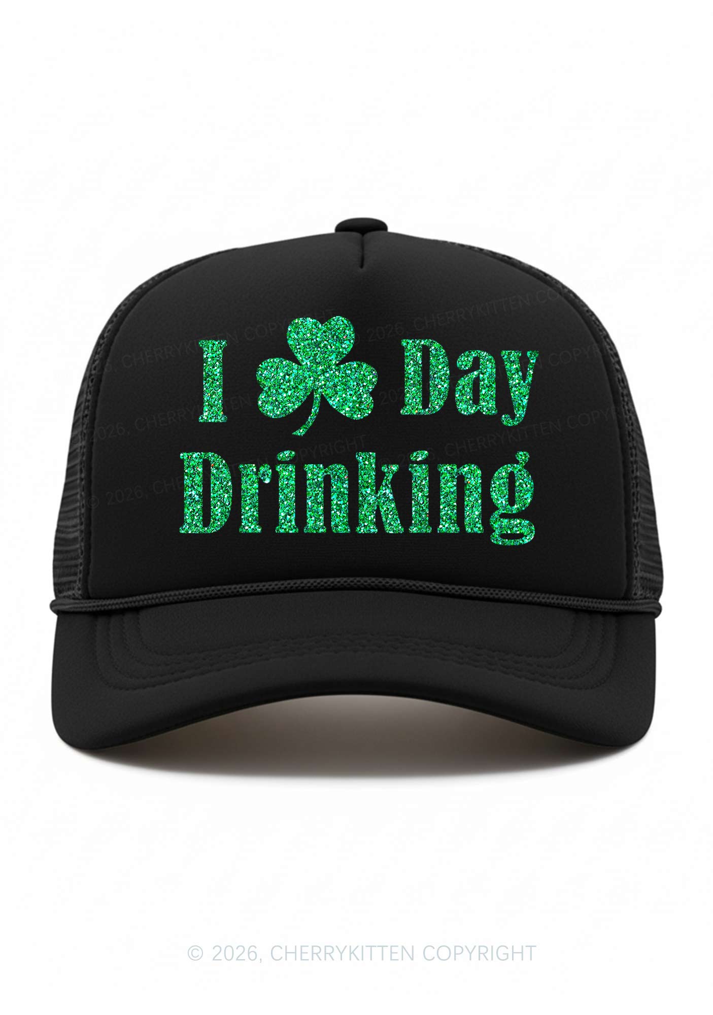 Glitter I Love Day Drinking St Patricks Y2K Trucker Hat Cherrykitten