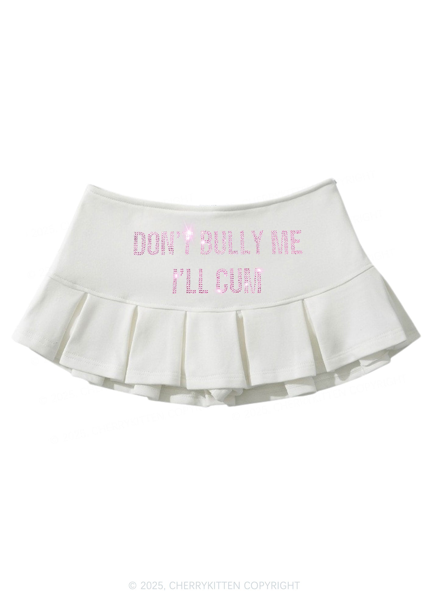 Rhinestone Dont Bully Me Y2K Mini Pleated Skirts Cherrykitten