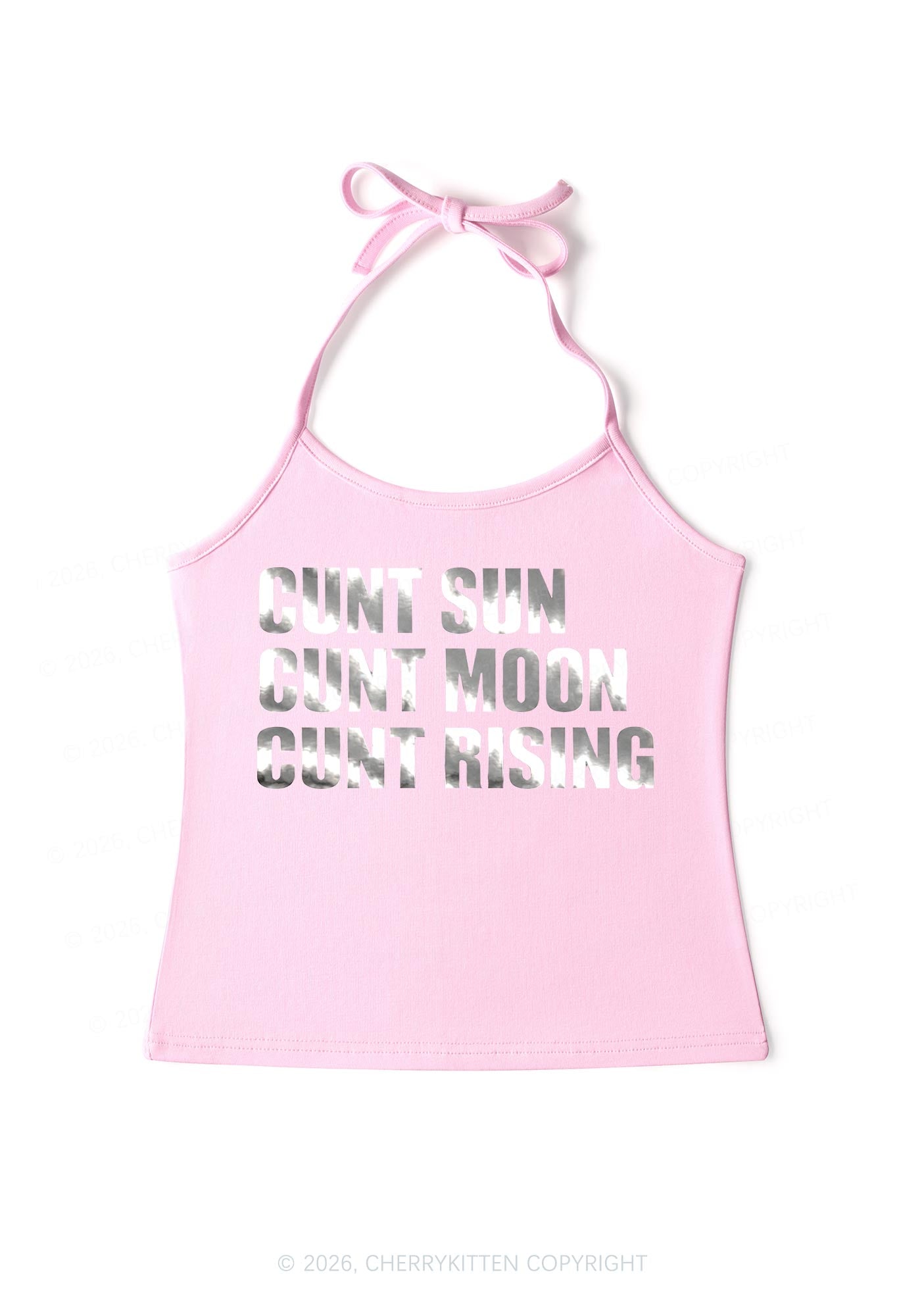 Cxxt Sun Moon Rising Silver Foil Printed Y2K Halter Neck Cami Cherrykitten