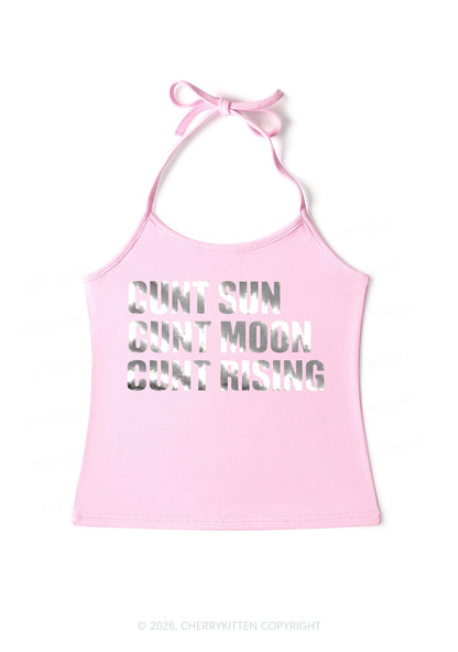 Cxxt Sun Moon Rising Silver Foil Printed Y2K Halter Neck Cami Cherrykitten