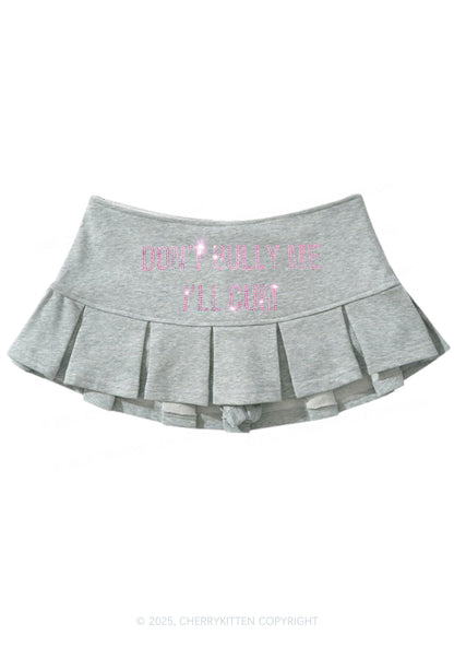 Rhinestone Dont Bully Me Y2K Mini Pleated Skirts Cherrykitten