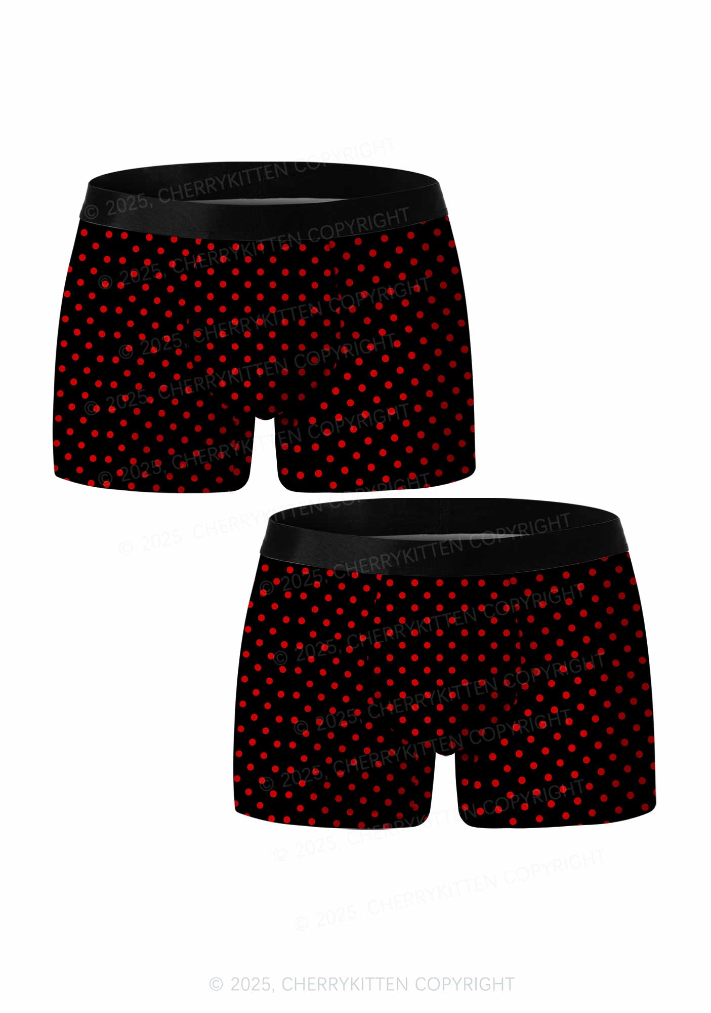 Red Dots On Black Valentine's Day Y2K Print Couples Boxer Briefs Set Cherrykitten