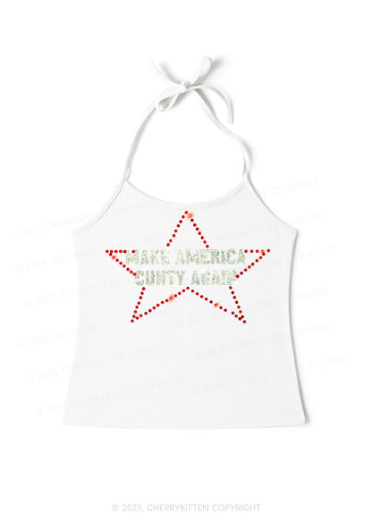 Rhinestone Make America Cxxty Again Y2K Halter Neck Cami Cherrykitten