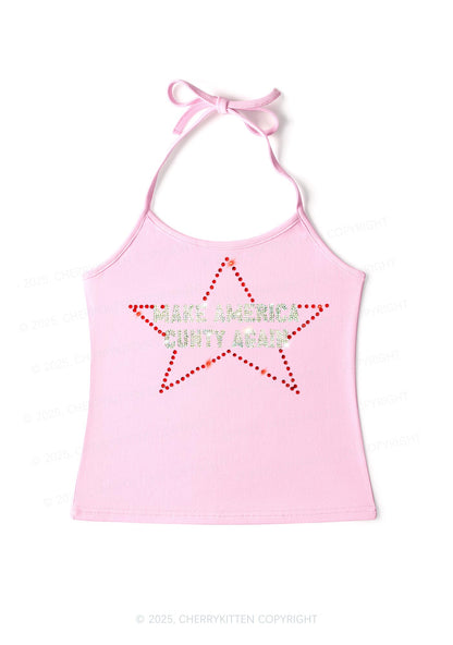 Rhinestone Make America Cxxty Again Y2K Halter Neck Cami Cherrykitten