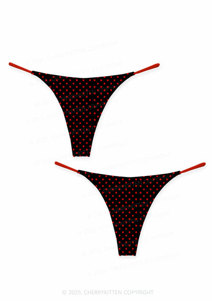 Red Dots On Black Valentine's Day Y2K Print Couples Thong Set Cherrykitten