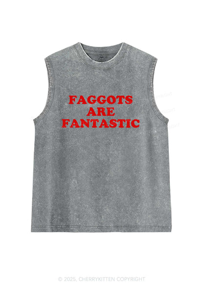 Faggots Are Fantastic Pride Y2K Washed Muscle Tank Cherrykitten