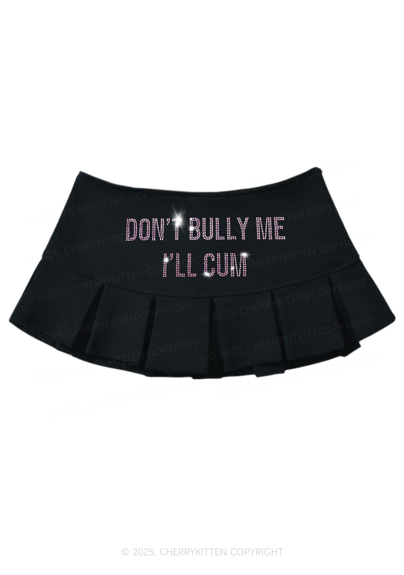 Rhinestone Dont Bully Me Y2K Mini Pleated Skirts Cherrykitten