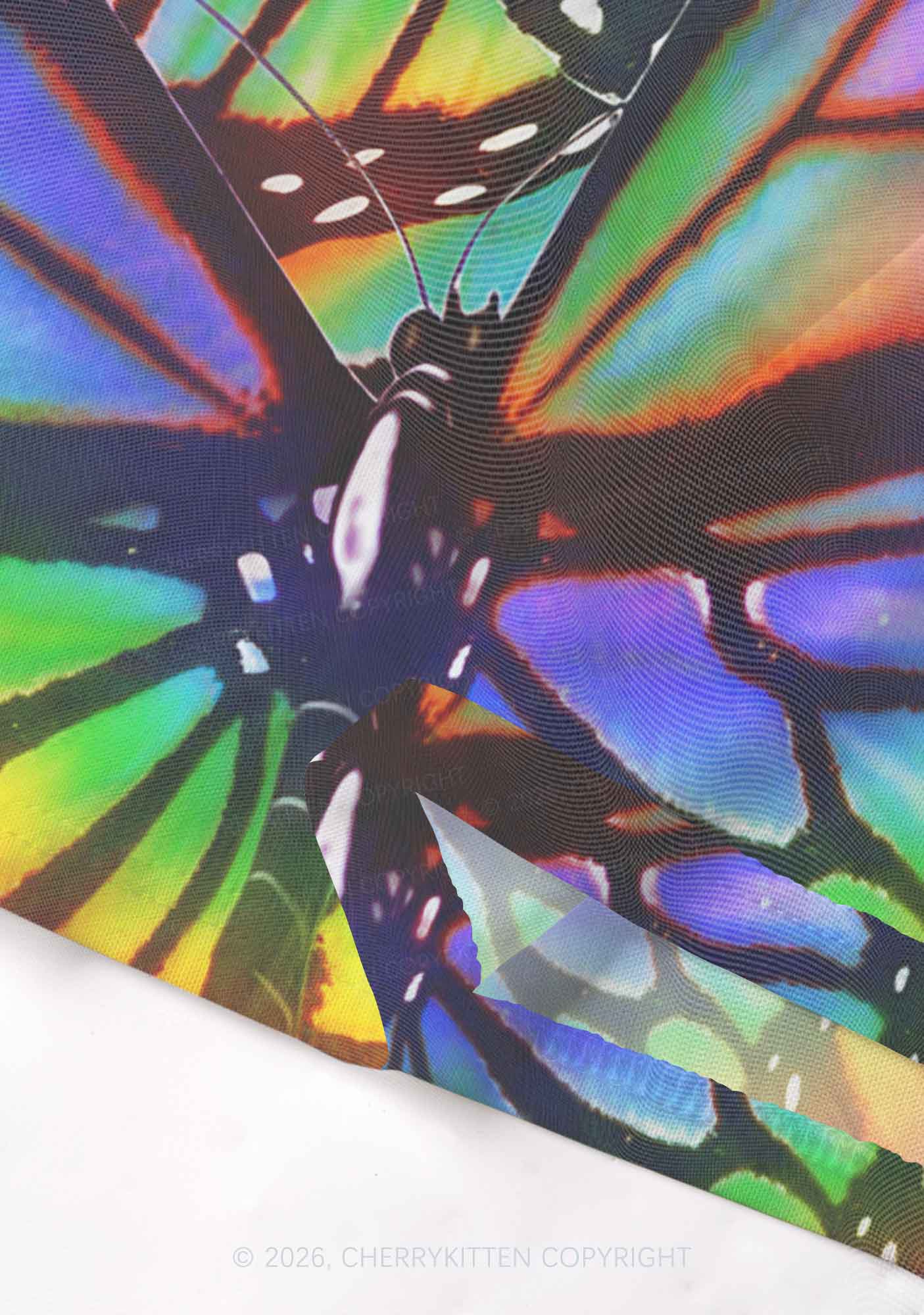 Rainbow Butterfly Y2K Mesh Muscle Tank Cherrykitten