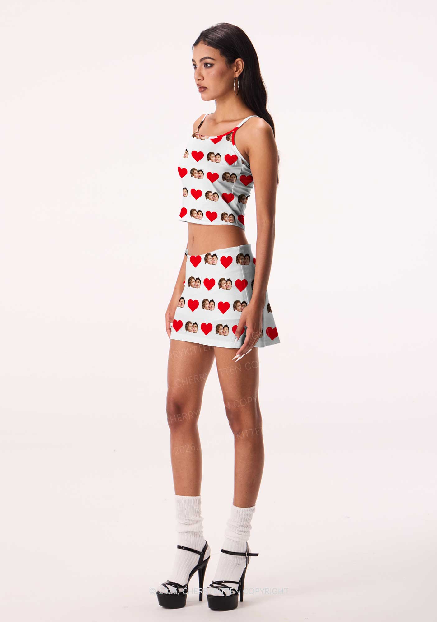 White Red Heart Gay Couple HR Y2K Print Mini Skirt Cherrykitten