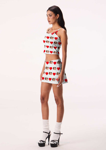 White Red Heart Gay Couple HR Y2K Print Mini Skirt Cherrykitten
