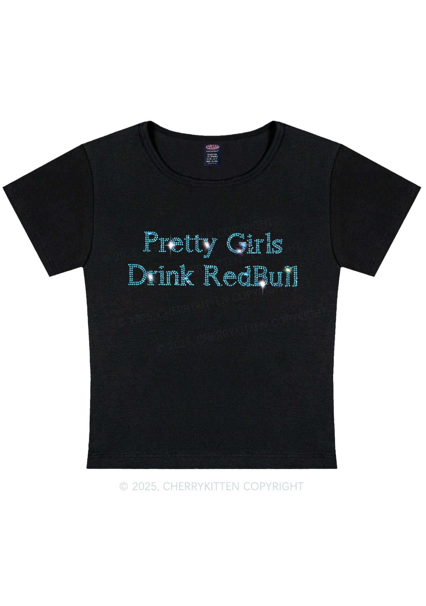 Rhinestone Pretty Girls Drink Redbull Y2K Baby Tee Cherrykitten