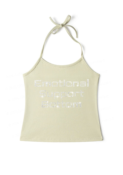 Rhinestone Emotional Support Bottom Pride Y2K Halter Neck Cami Cherrykitten
