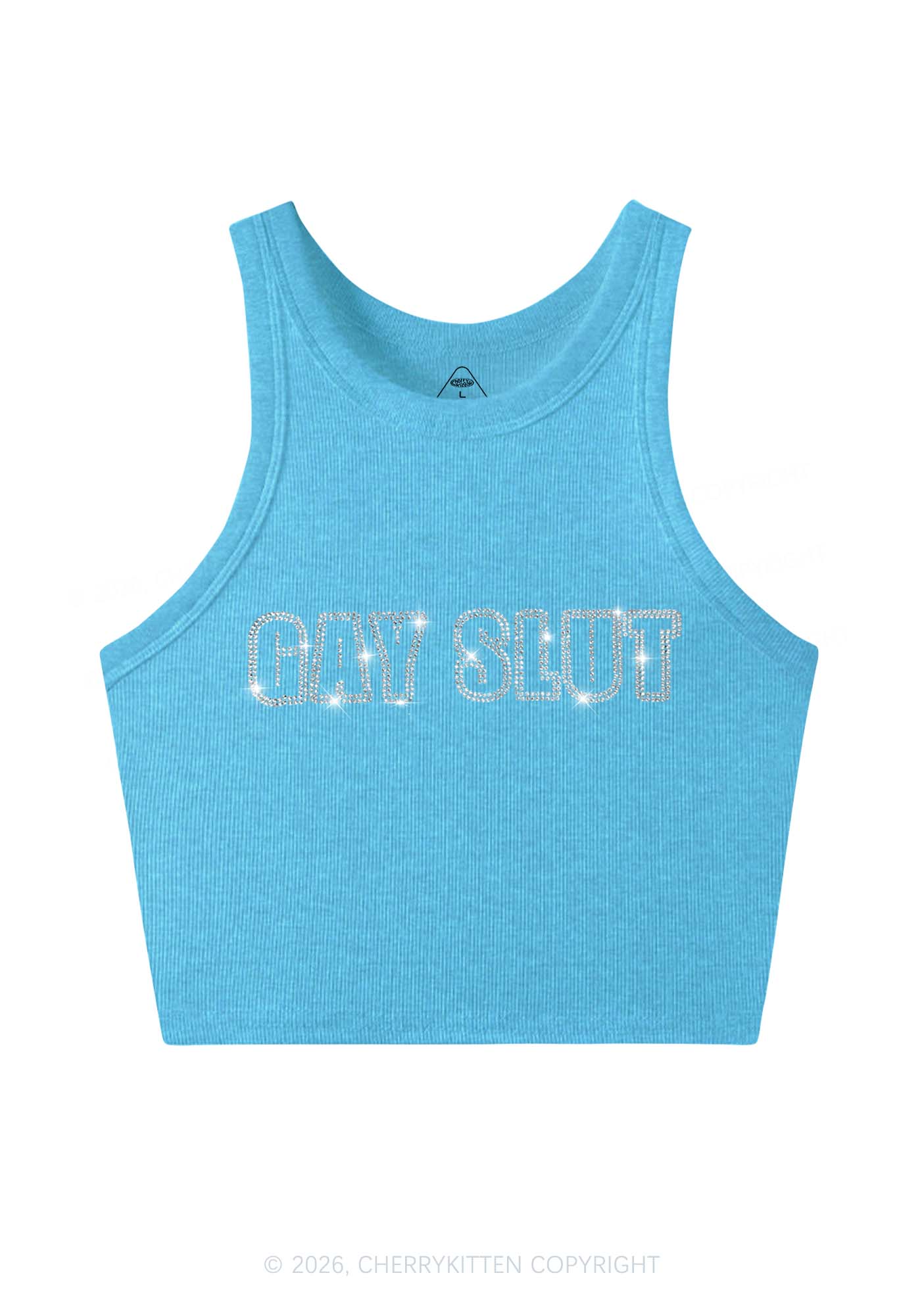 Rhinestone Gay Slxt Pride Y2K Crop Tank Top Cherrykitten