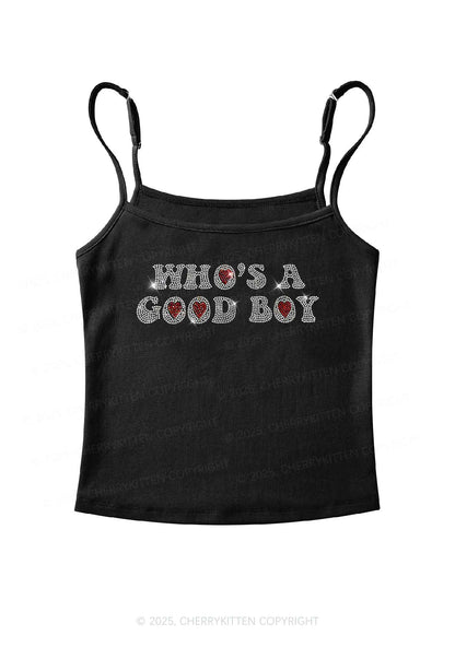 Rhinestone Whos A Good Boy Y2K Spaghetti Strap Cami Cherrykitten