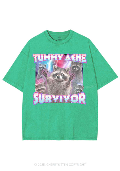Tummy Ache Survivor Raccoon Y2K Shirts Washed Tee Cherrykitten