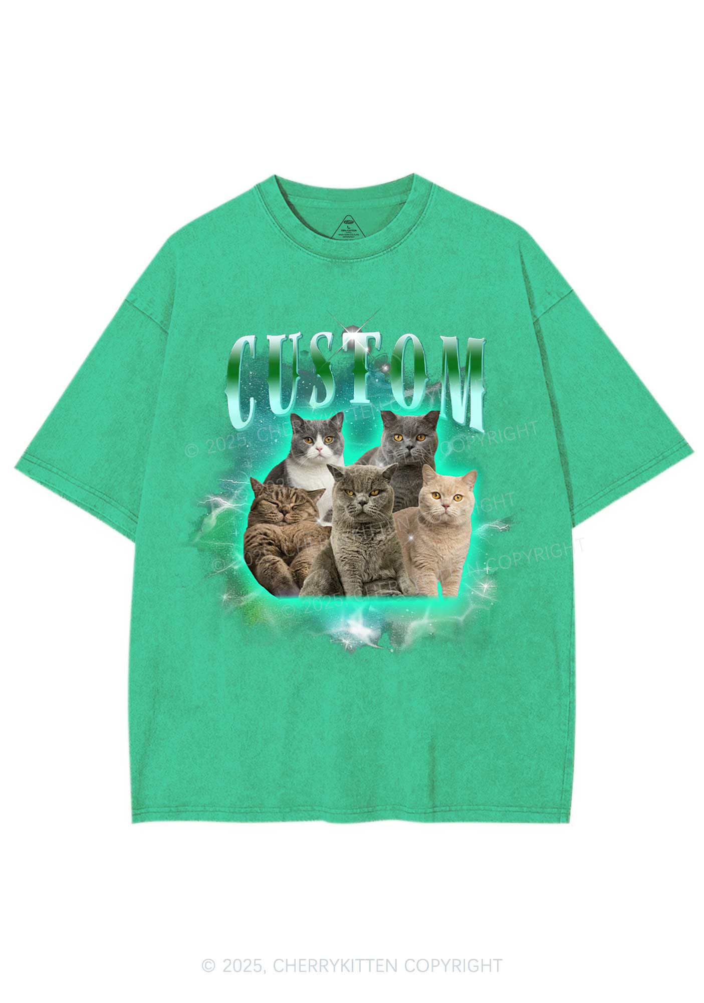 Custom Cat Photo Art Y2K Shirts Washed Tee Cherrykitten