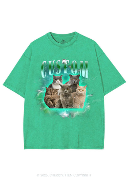 Custom Cat Photo Art Y2K Shirts Washed Tee Cherrykitten
