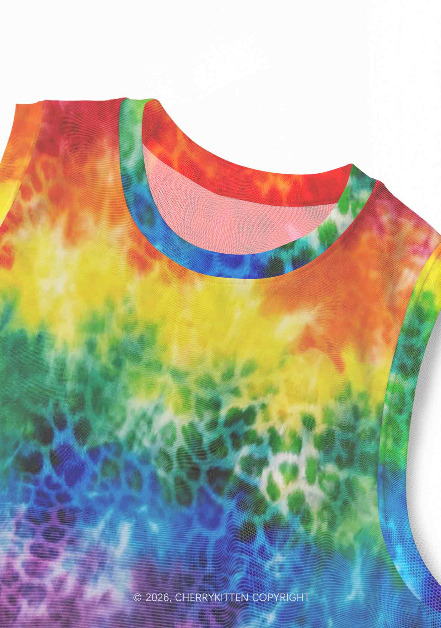 Rainbow Leopard Tie Dye Pride Y2K Mesh Muscle Tank Cherrykitten
