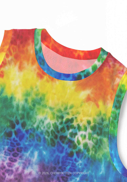 Rainbow Leopard Tie Dye Pride Y2K Mesh Muscle Tank Cherrykitten