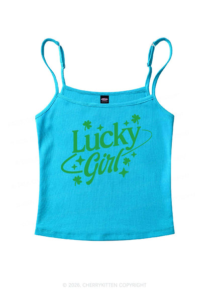 Lucky Girl Star Clover St Patricks Y2K Spaghetti Strap Cami Cherrykitten