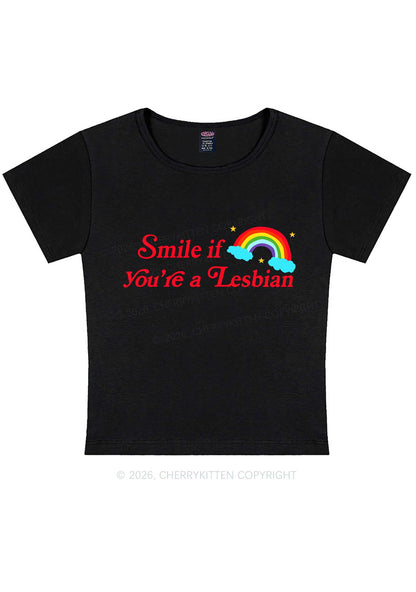 Smile If You Are Lesbian Pride Y2K Baby Tee Cherrykitten