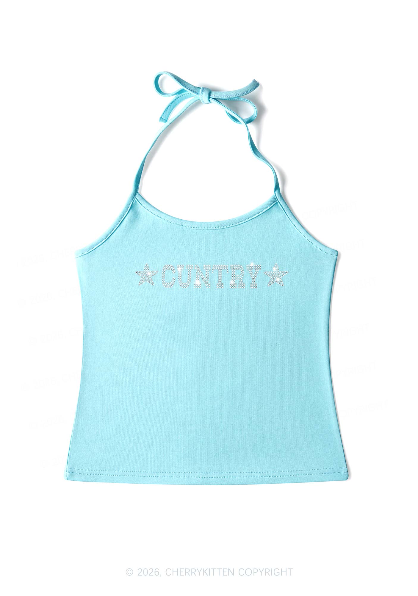 Rhinestone Cuntry Y2K Halter Neck Cami Cherrykitten