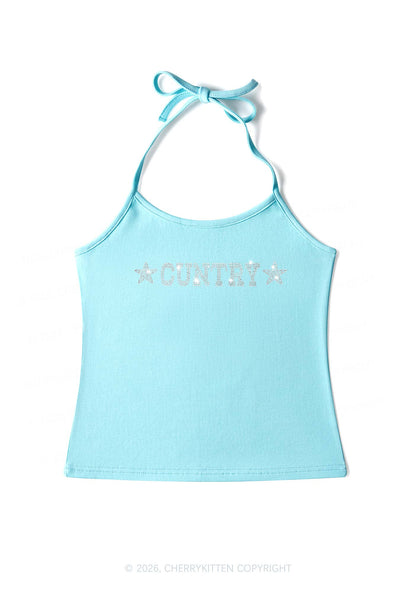 Rhinestone Cuntry Y2K Halter Neck Cami Cherrykitten