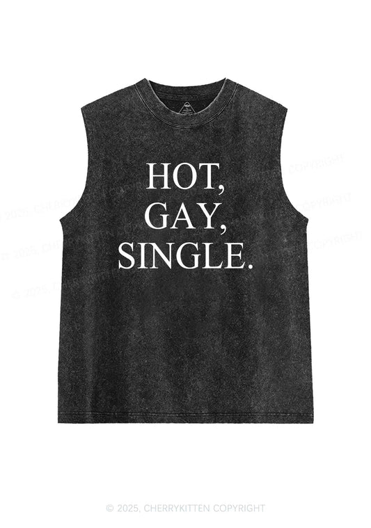 Hot Gay Single Pride Y2K Washed Muscle Tank Cherrykitten
