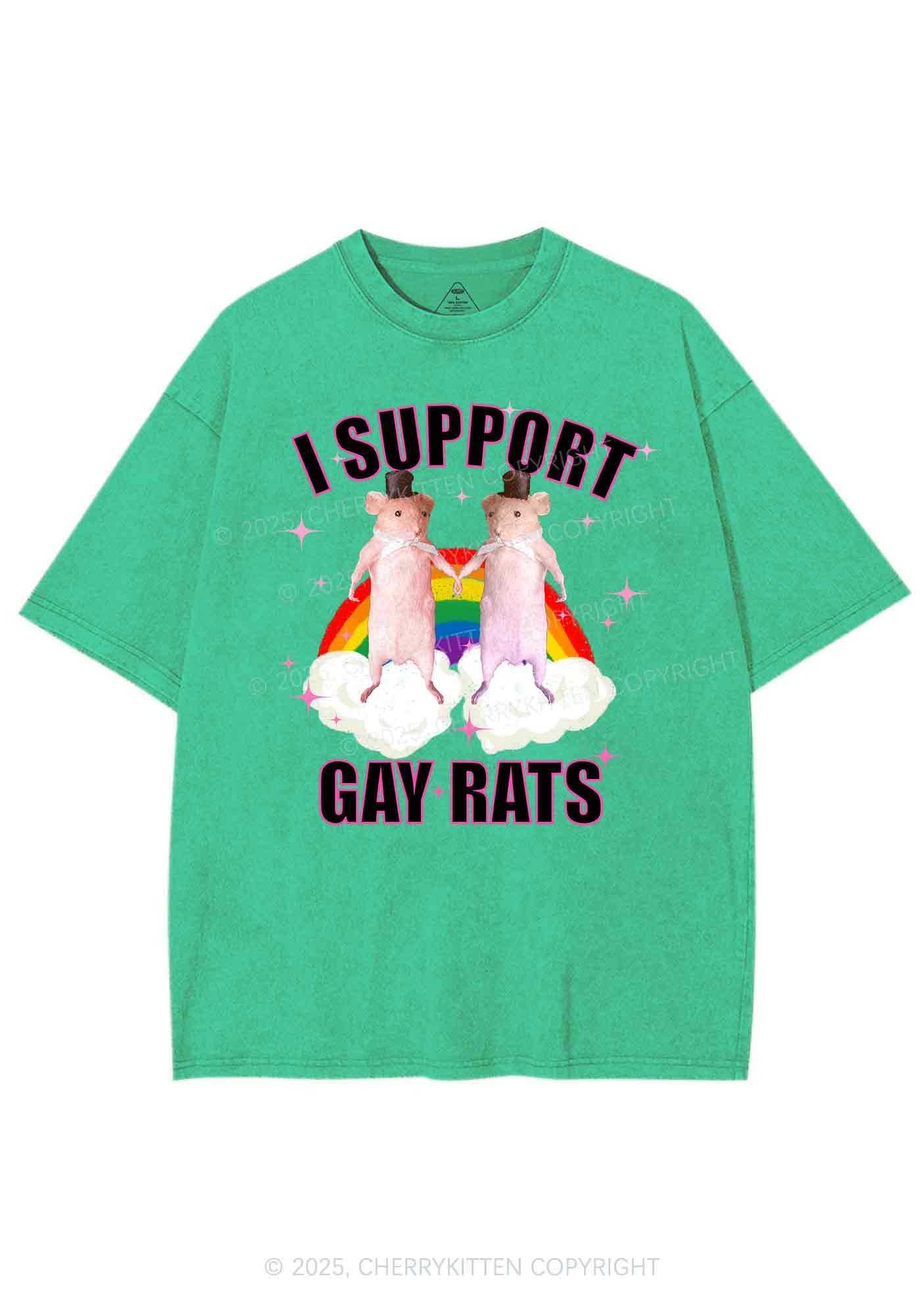 Support Gay Rats Pride Y2K Shirts Washed Tee Cherrykitten