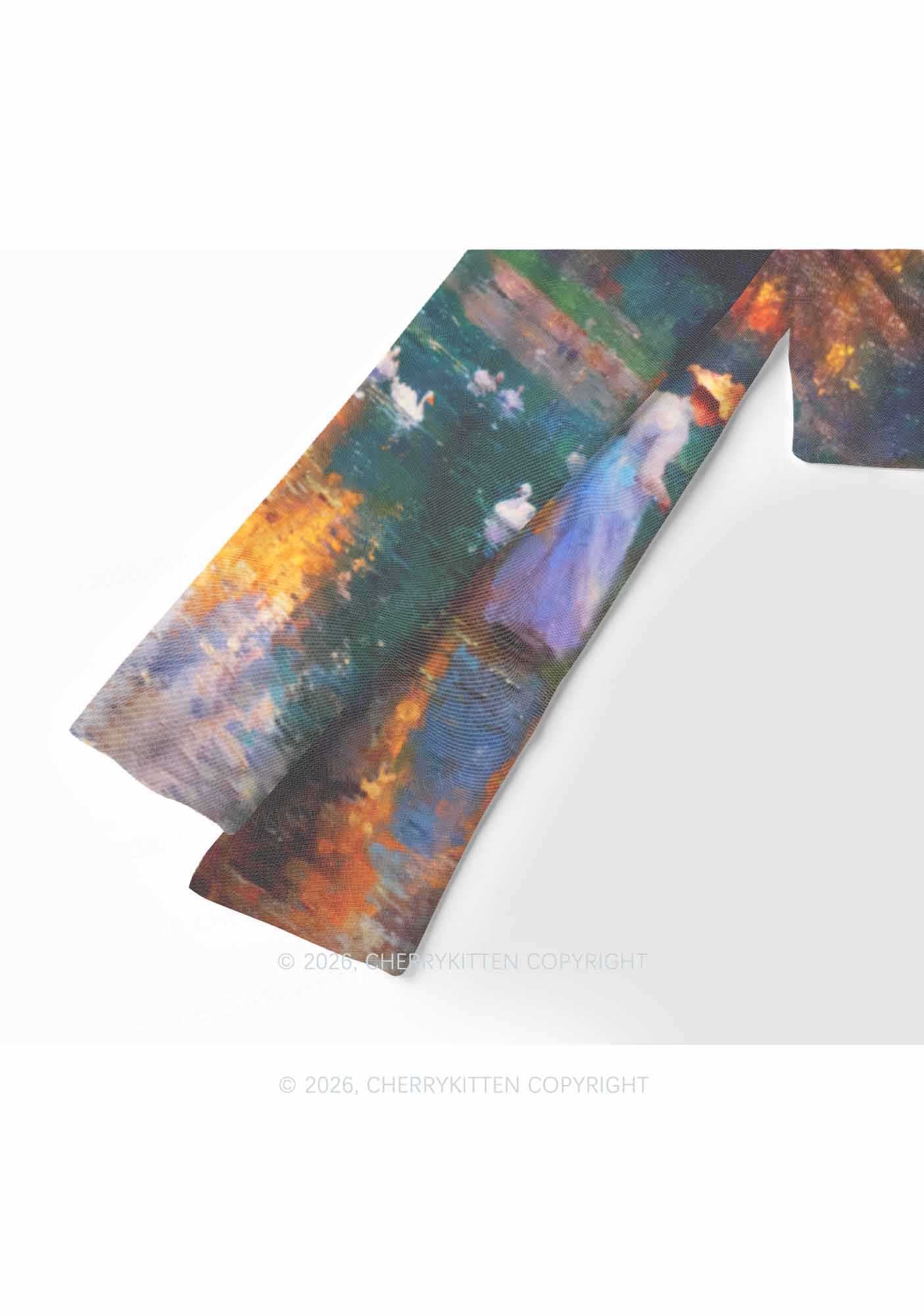 Sunset Pond Swans Pride Y2K Mesh Long Sleeve Crop Top Cherrykitten