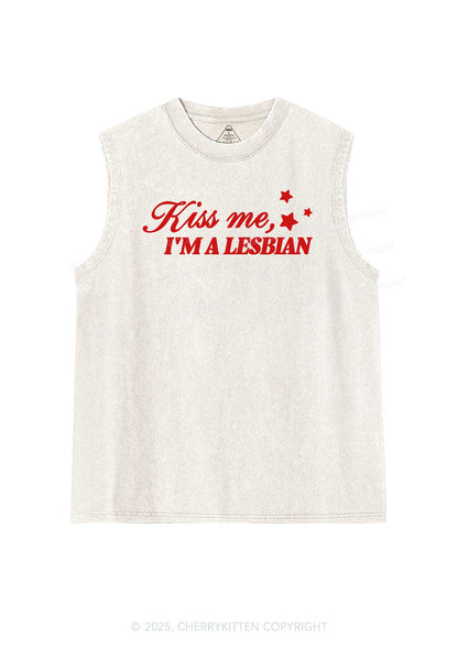 Kiss Me Im Lesbian Pride Y2K Washed Muscle Tank Cherrykitten
