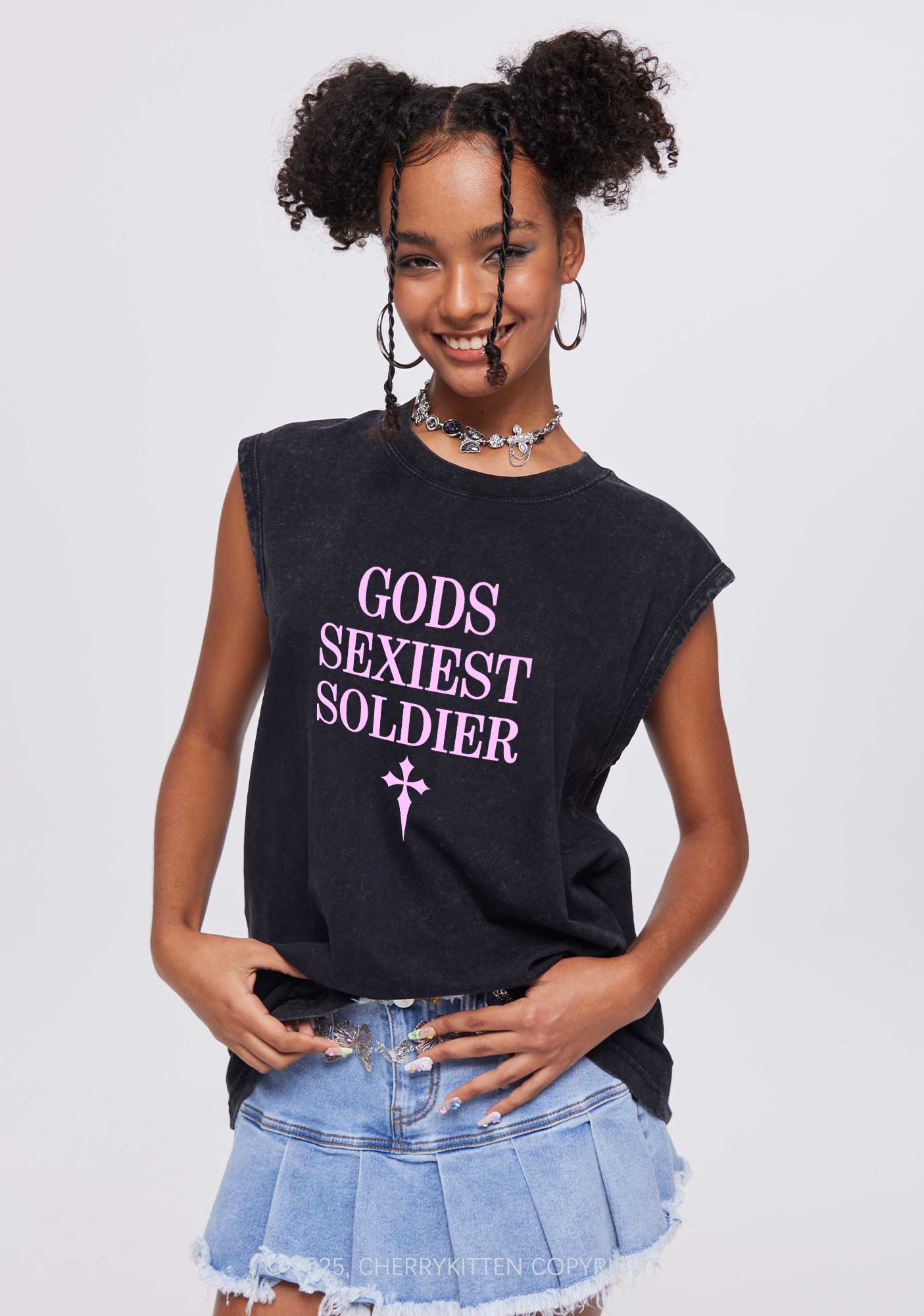 Gods Soldier Y2K Washed Muscle Tank Cherrykitten