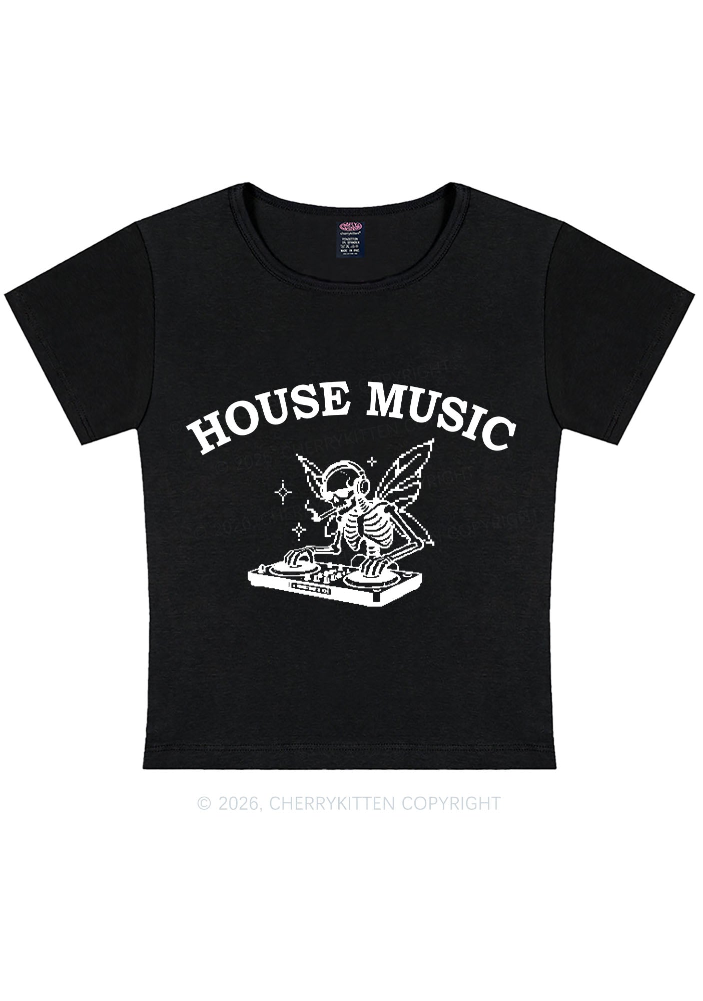 House Music Skeleton Y2K Baby Tee Cherrykitten