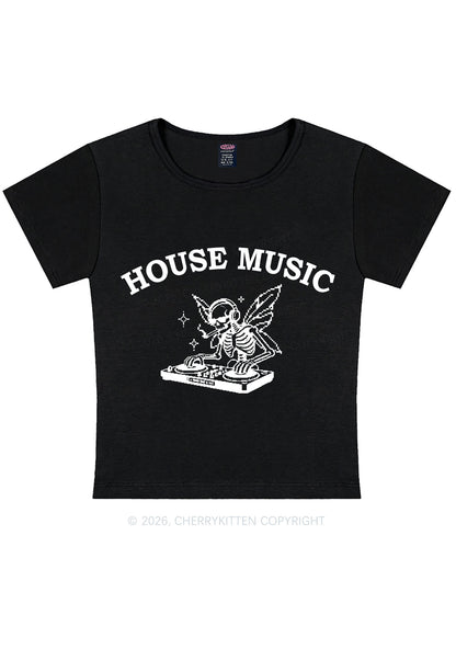 House Music Skeleton Y2K Baby Tee Cherrykitten
