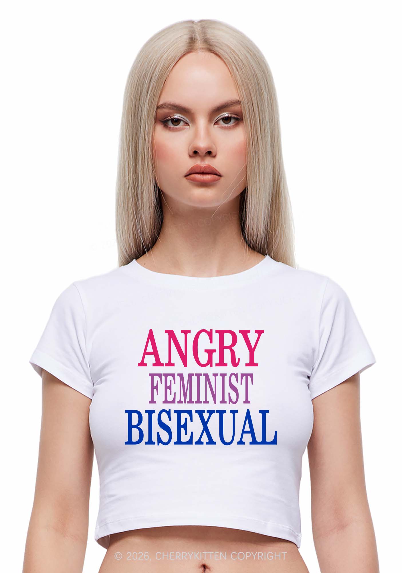 Angry Feminist Bisexual Pride Y2K Baby Tee Cherrykitten