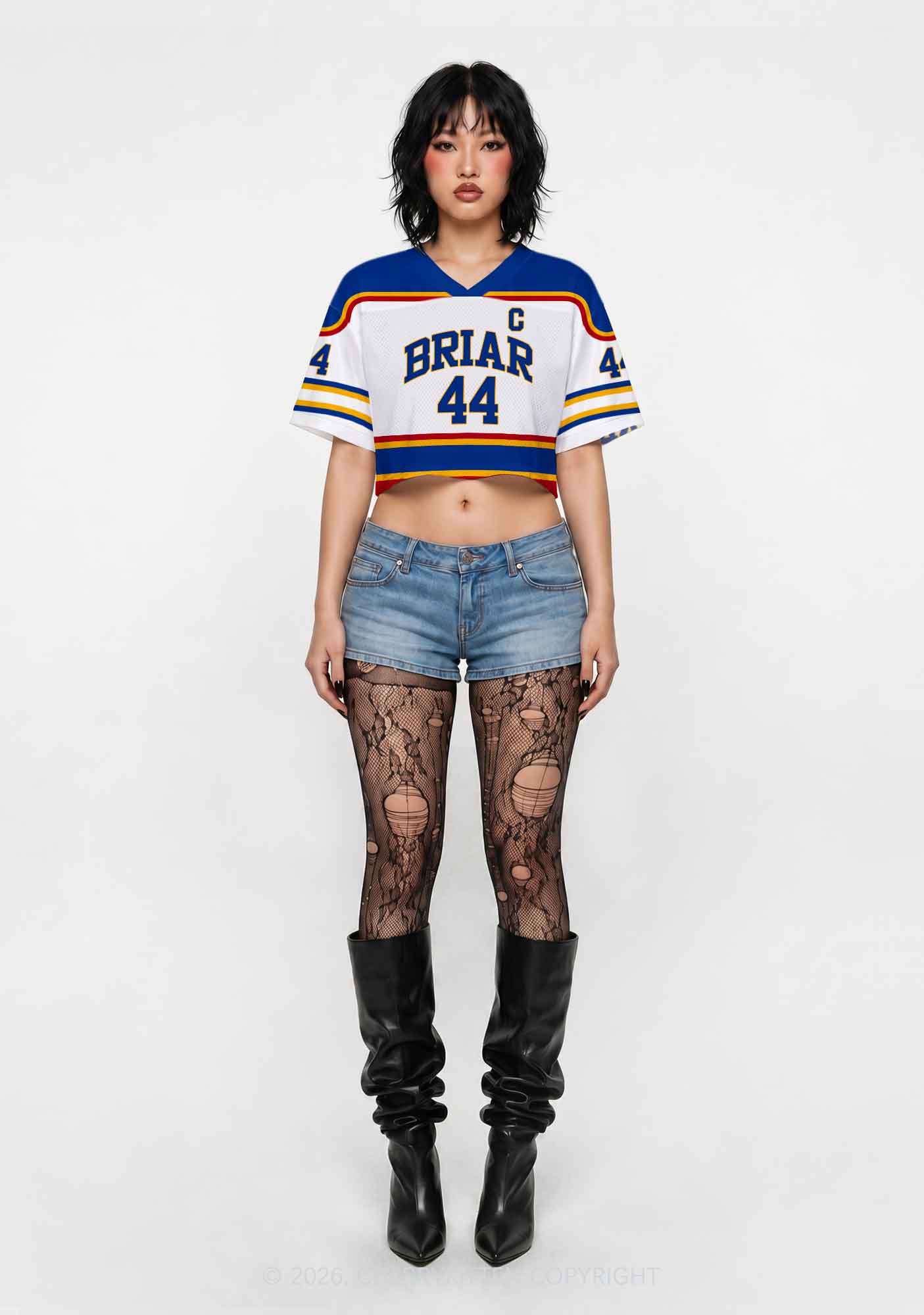 Retro White Hockey Team GG Y2K Crop Sport Jersey Shirts Cherrykitten
