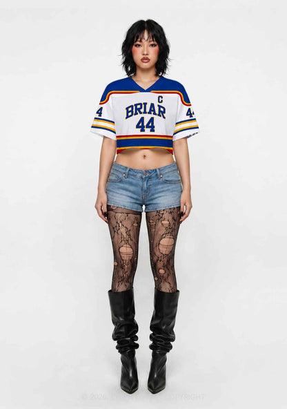 Retro White Hockey Team GG Y2K Crop Sport Jersey Shirts Cherrykitten