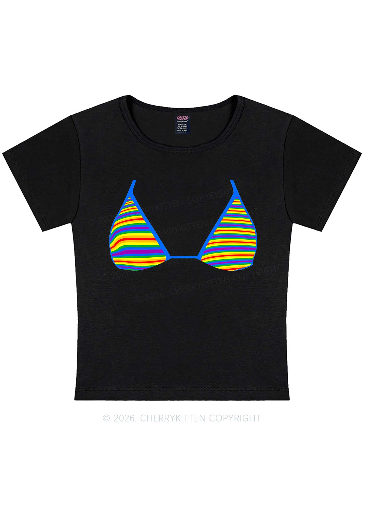 Rainbow Stripe Bra Pride Y2K Baby Tee Cherrykitten