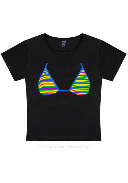 Rainbow Stripe Bra Pride Y2K Baby Tee Cherrykitten