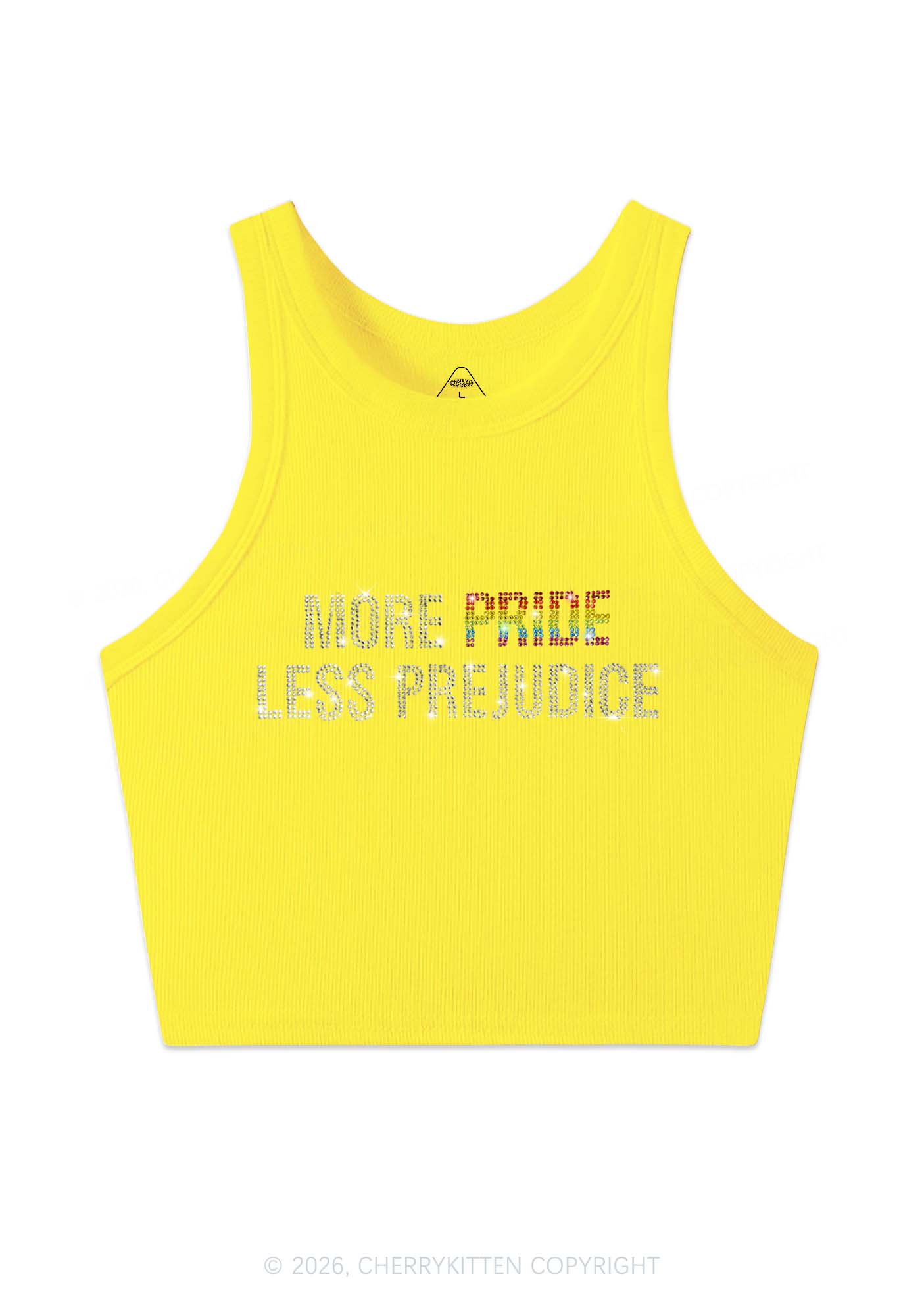 Rhinestone More Pride Less Prejudice Pride Y2K Crop Tank Top Cherrykitten