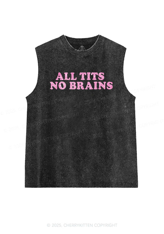 Glitter All Txts No Brains Y2K Washed Muscle Tank Cherrykitten