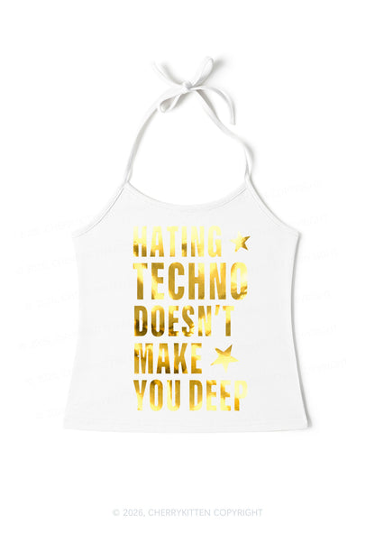 Hating Techno Silver Foil Printed Y2K Halter Neck Cami Cherrykitten