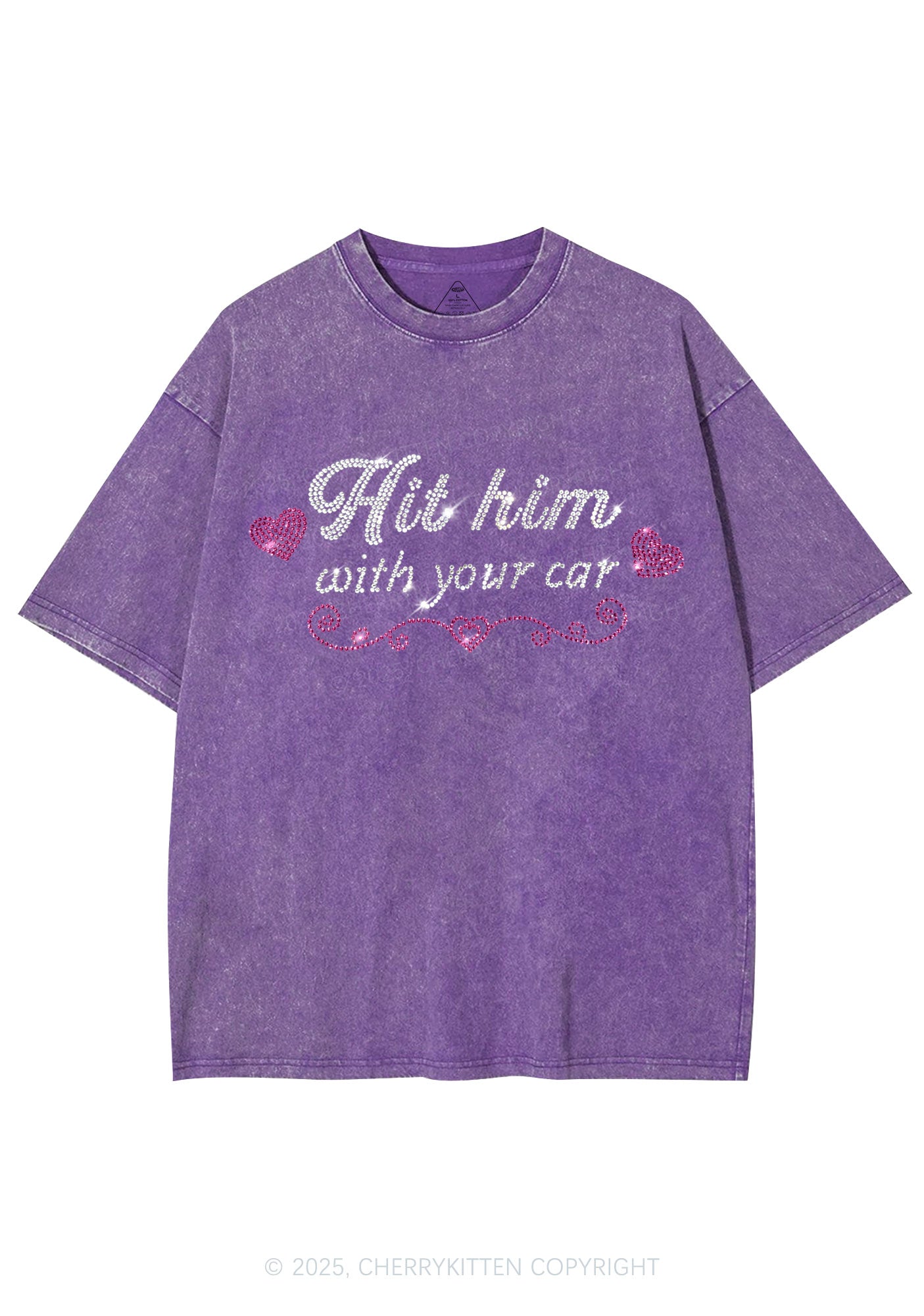 Rhinestone Hit Him Y2K Shirts Washed Tee Cherrykitten