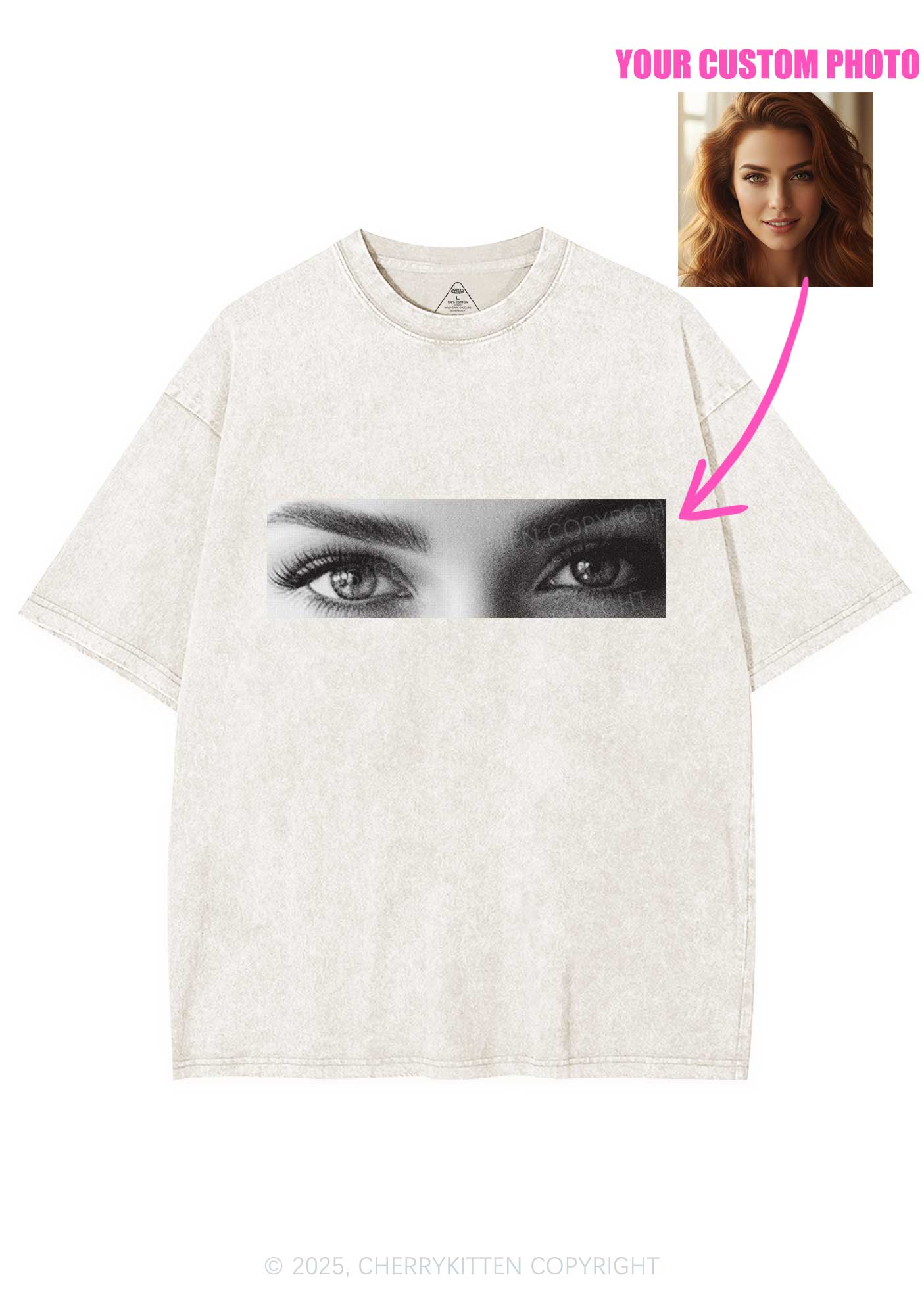 Custom Eyes Y2K Shirts Washed Tee Cherrykitten