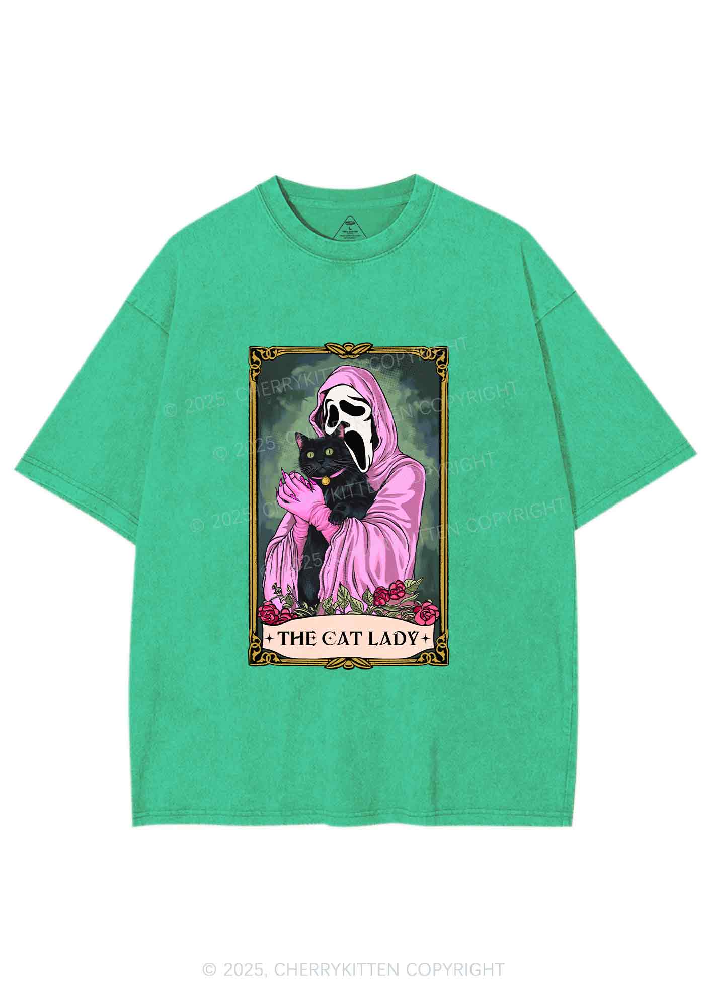 Halloween The Skull Cat Lady Y2K Shirts Washed Tee Cherrykitten
