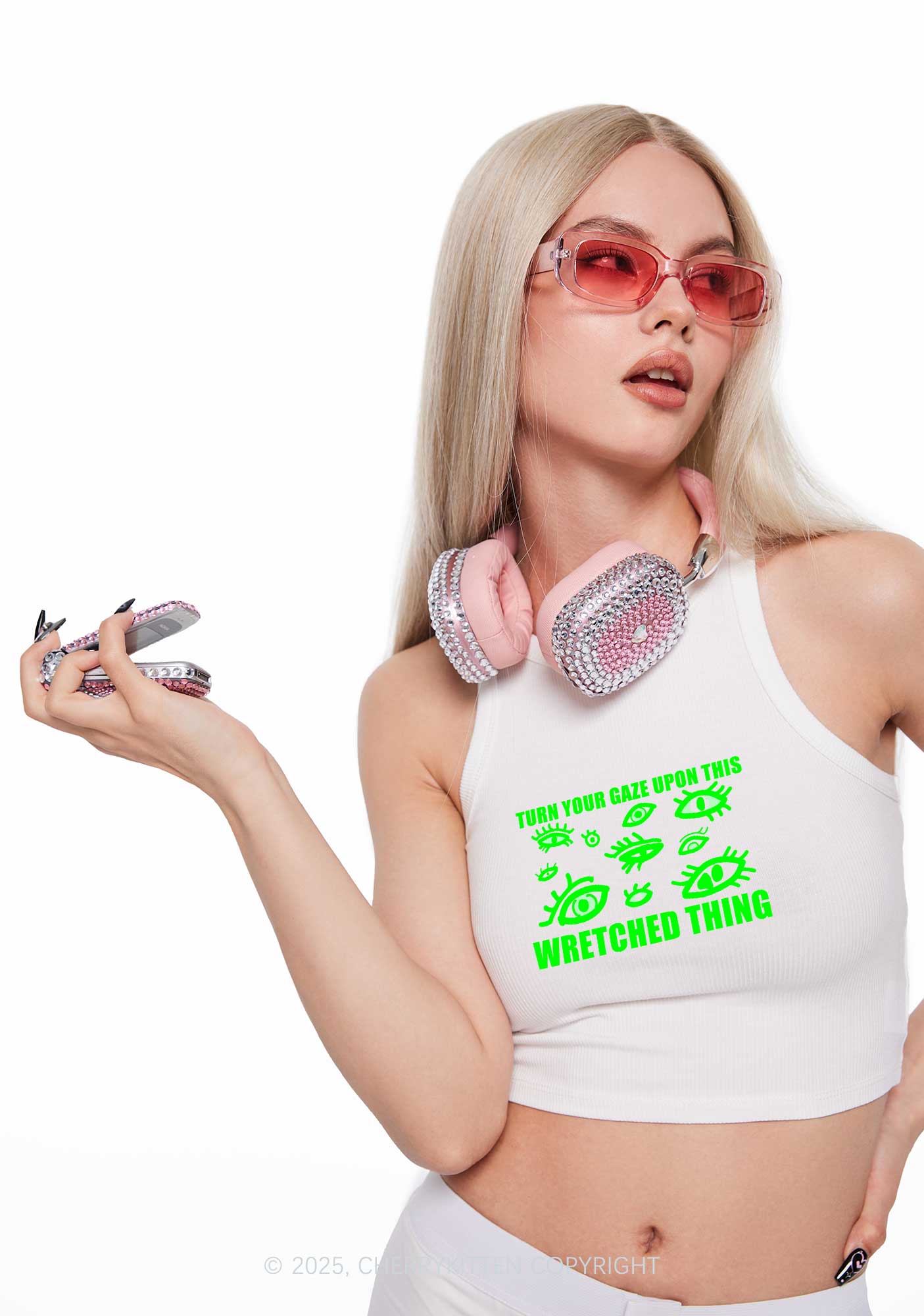 Turn Your Gaze Upon This Y2K Crop Tank Top Cherrykitten
