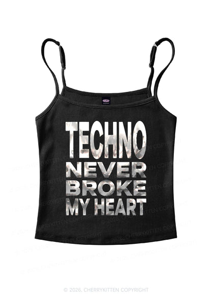 Techno Broke Heart Silver Foil Printed Y2K Spaghetti Strap Cami Cherrykitten