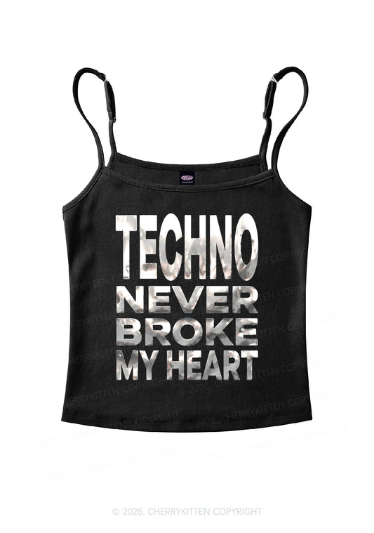 Techno Broke Heart Silver Foil Printed Y2K Spaghetti Strap Cami Cherrykitten